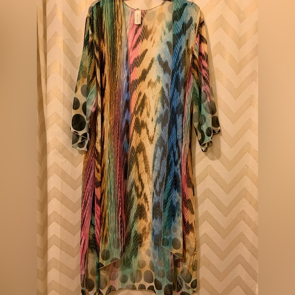 Now N Forever Tops - Beautiful Cardigan Duster Kimono light weight multicolored sheer